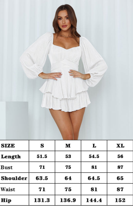 Women's Square Neck Lantern Long Sleeve One Piece Ruffle Casual Culottes