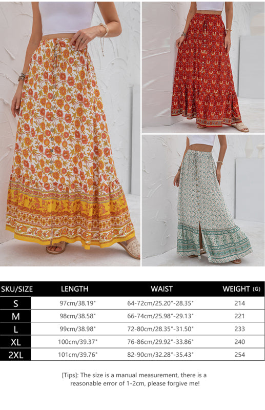 Women's High-Waist Printed Flounce Skirt