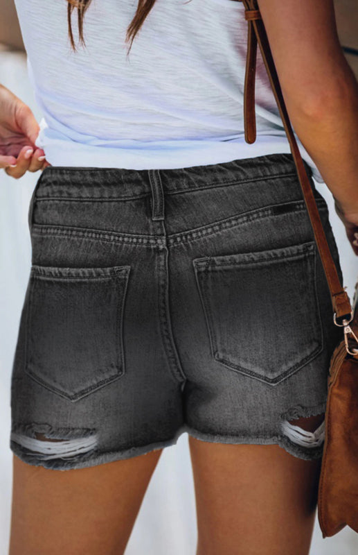 Women's Casual Washed And Torn Shorts