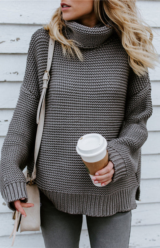 Woman With Thick Thread, Long Sleeves And High Neck Pullover Sweater