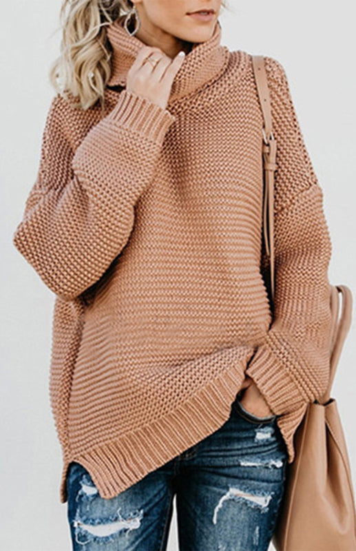 Woman With Thick Thread, Long Sleeves And High Neck Pullover Sweater