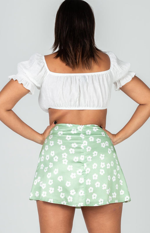 Women's High Waist Satin Print Half-Body Skirt