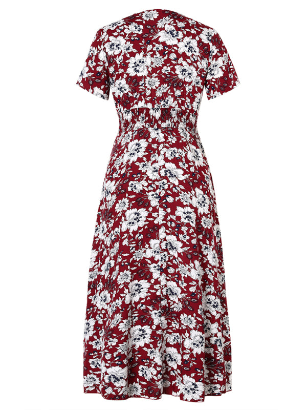 बोहेमियन विंटेज जातीय पैटर्न वी-गर्दन ढीली लंबी पोशाक