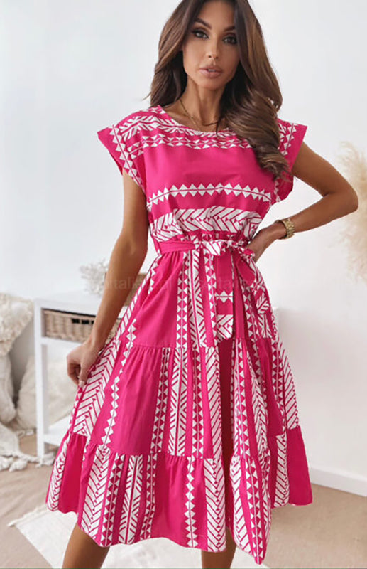 Women's Short Sleeve Geometric Print Dress