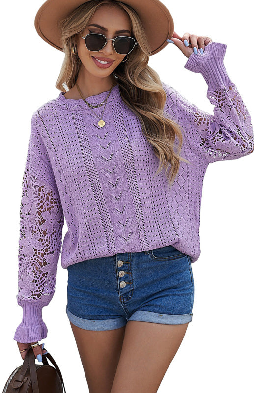 Women's Long Sleeve Cutout Petal Sleeve Sweater