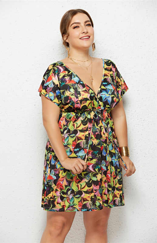 Women's Plus Size Deep V Floral Print Dress