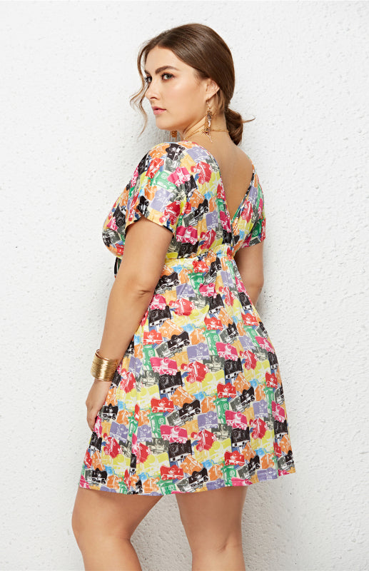Women's Plus Size Deep V Floral Print Dress