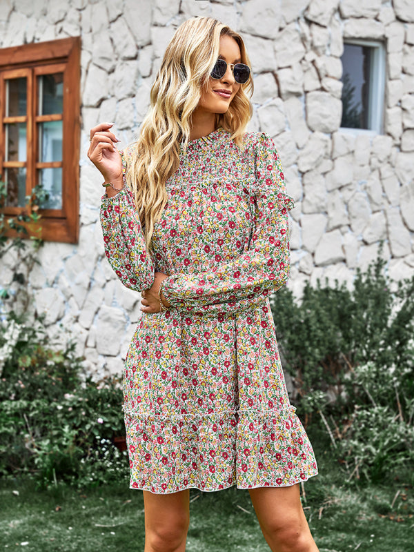 Women's holiday loose floral print dress
