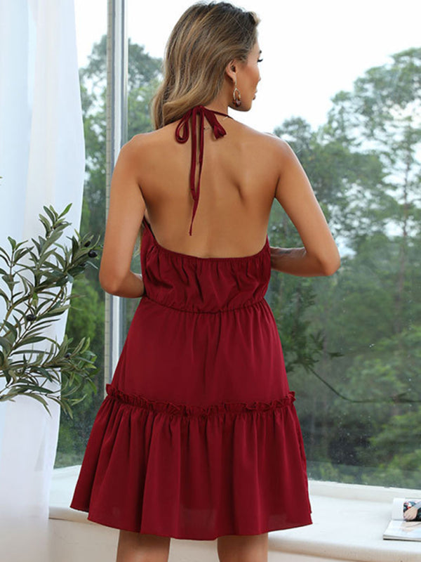 Pleated Solid Color Strap Dress