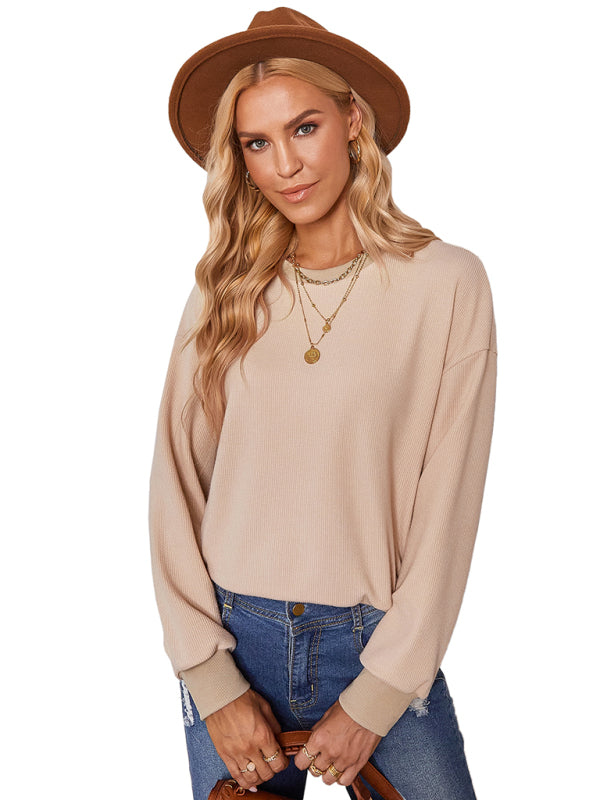 Women's solid color round neck knit top