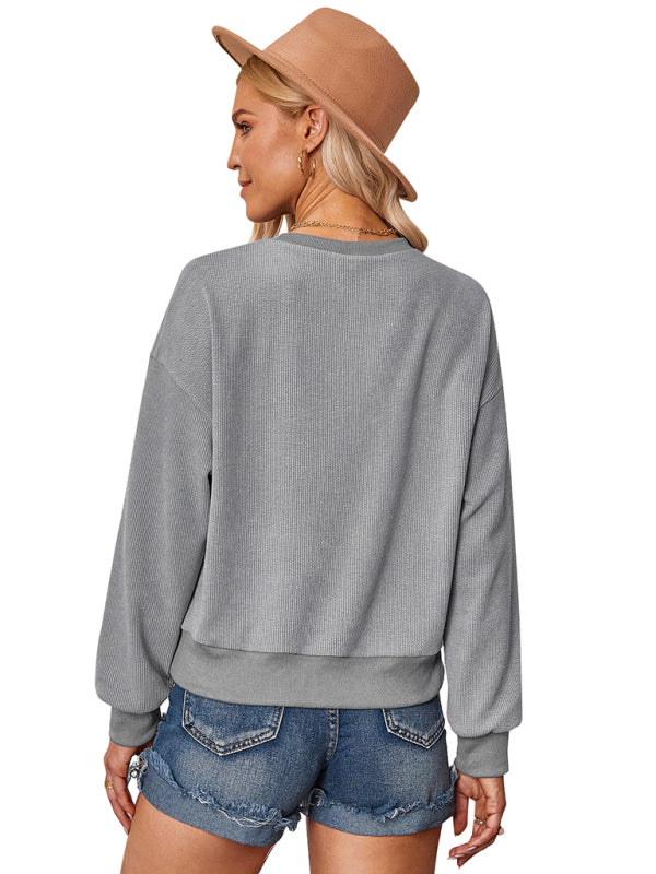 Women's solid color round neck knit top