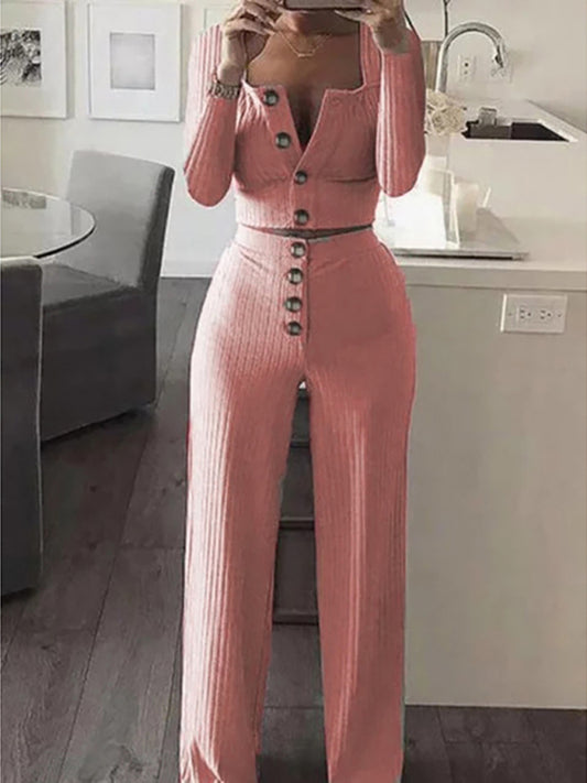 महिलाओं की लंबी आस्तीन वाला कार्डिगन स्लिम बटन कैज़ुअल सूट