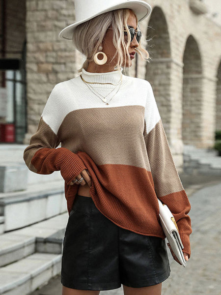 Women's Long Sleeve Colorblock Half Turtleneck Sweater