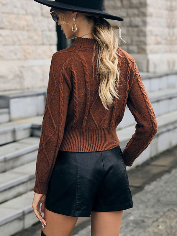 महिलाओं का कैज़ुअल लंबी आस्तीन वाला सॉलिड कलर ट्विस्ट शॉर्ट स्वेटर