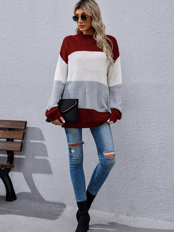 Women's Long Sleeve Colorblock Mid Length Sweater