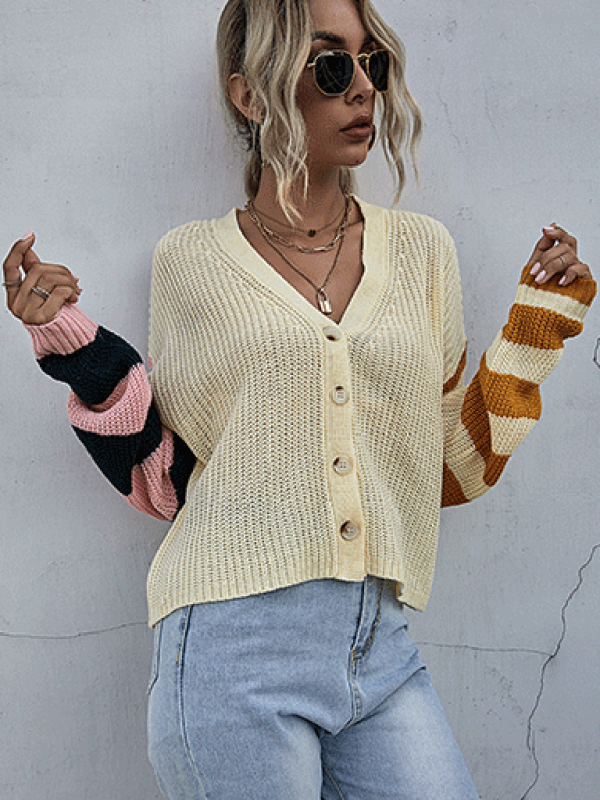 Women's stitching long sleeve sweater cardigan