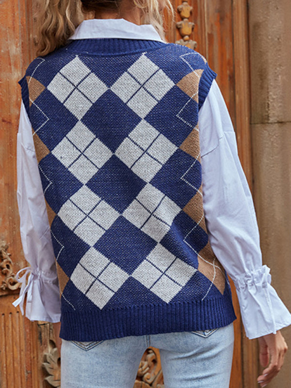 Women's warm diamond v neck sweater vest