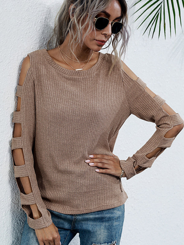 महिलाओं का स्लिम फिट स्वेटर खोखला लंबी आस्तीन वाला बॉटमिंग बुना हुआ स्वेटर