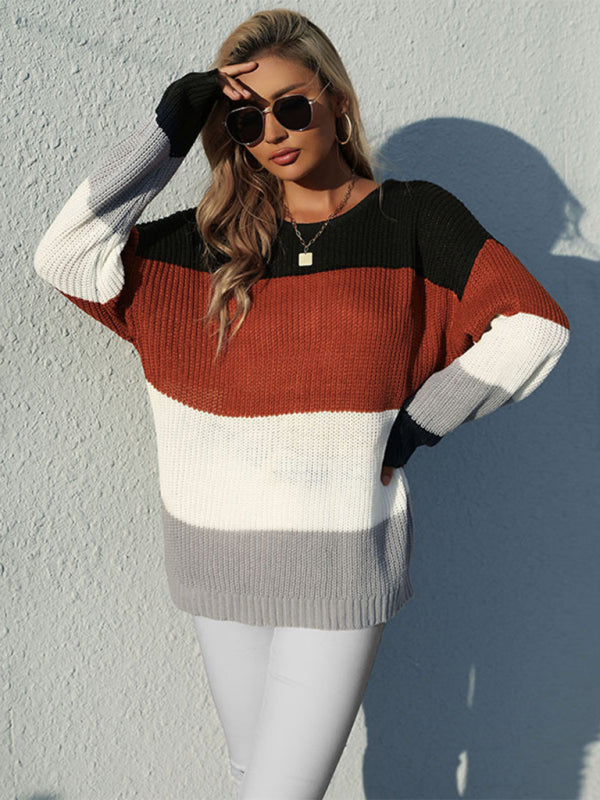 Women's Casual Long Sleeve Mid Length Contrast Sweater