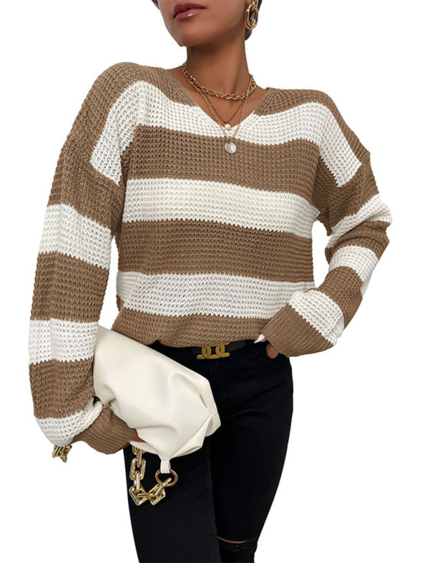 महिलाओं का कैज़ुअल पतली लंबी बांह वाला धारीदार स्वेटर