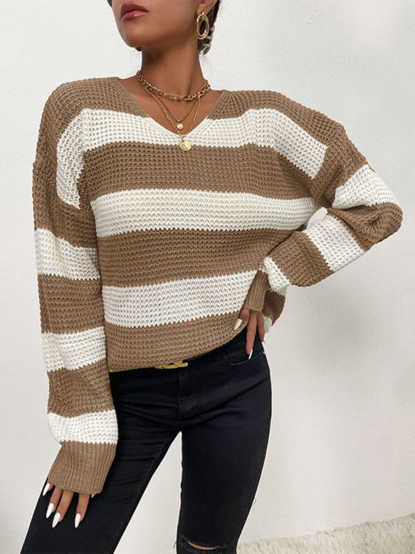 Women's casual thin long sleeve striped sweater