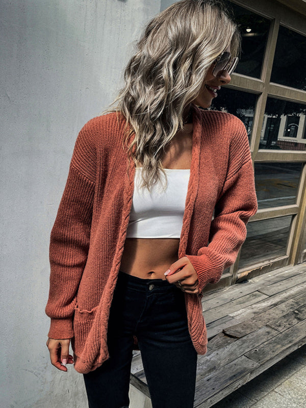 Loose long sleeve twist solid color sweater cardigan