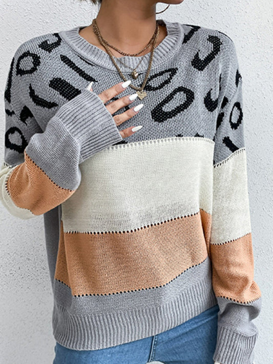 Women’s Leopard Colorblock Knit Sweater