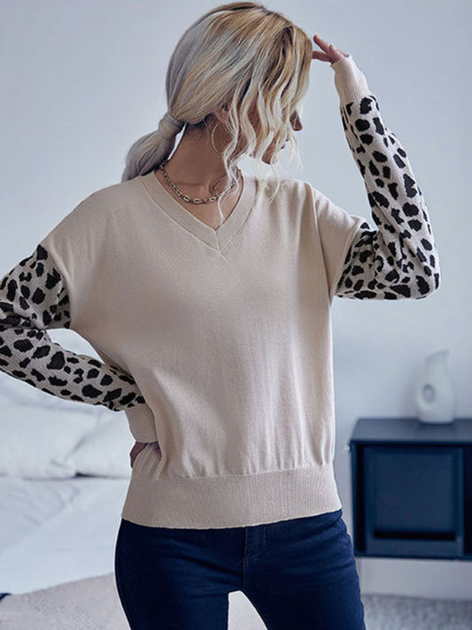 Women's Leopard Print Long Sleeve Knit Sweater