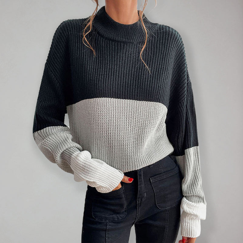 महिलाओं का कलरब्लॉक लंबी आस्तीन वाला टर्टलनेक स्वेटर