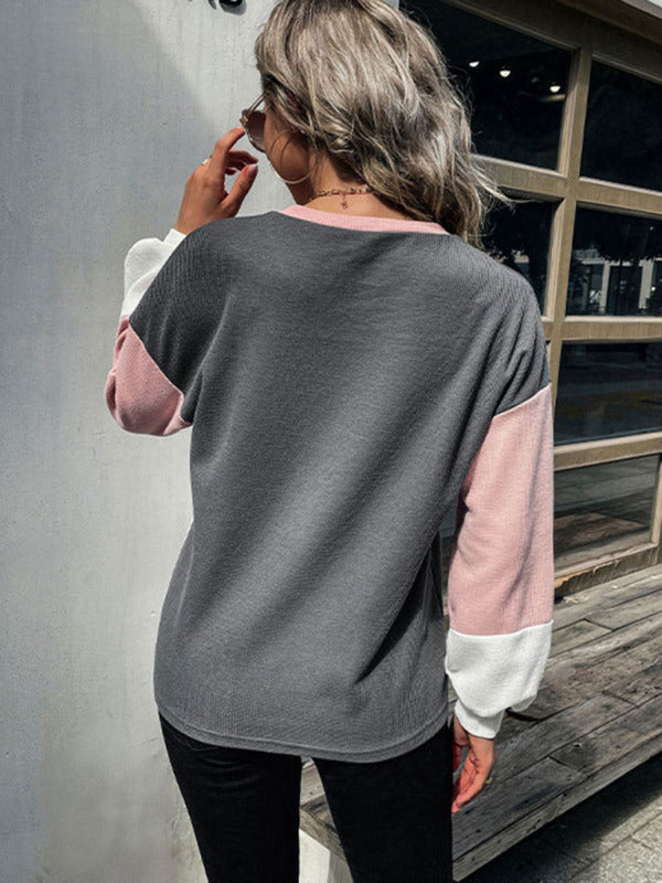 Women’s Super Cute Long Sleeve Colorblock Sweater