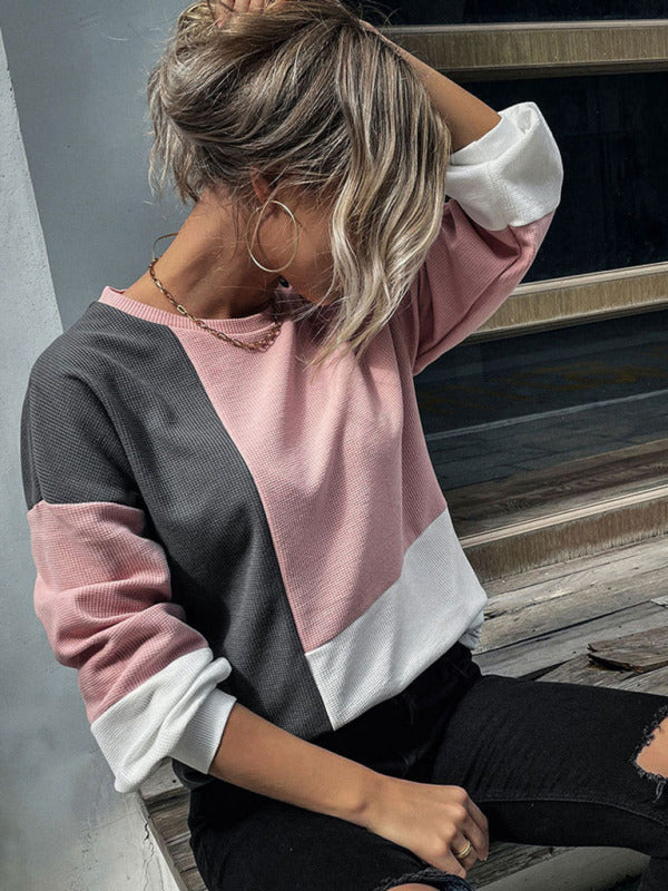 महिलाओं का सुपर क्यूट लंबी आस्तीन वाला कलरब्लॉक स्वेटर