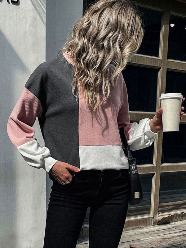 महिलाओं का सुपर क्यूट लंबी आस्तीन वाला कलरब्लॉक स्वेटर
