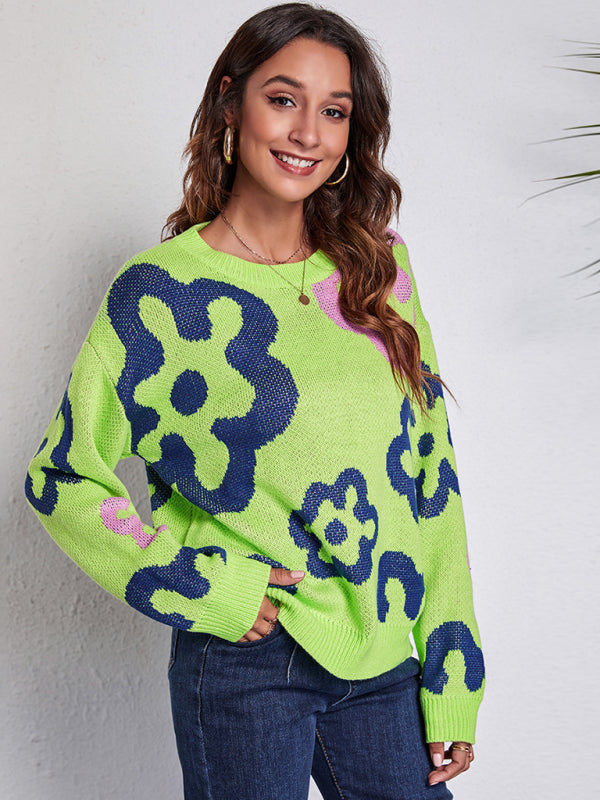 Women's flower jacquard knitted sweater
