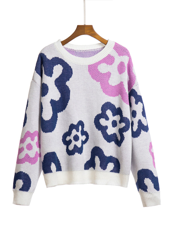 Women's flower jacquard knitted sweater