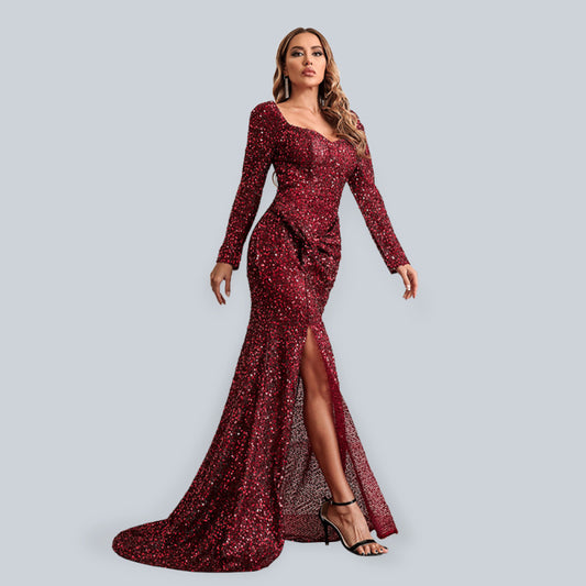महिला की नई लंबी बांह वाली सेक्विन मैक्सी ड्रेस ड्रेस