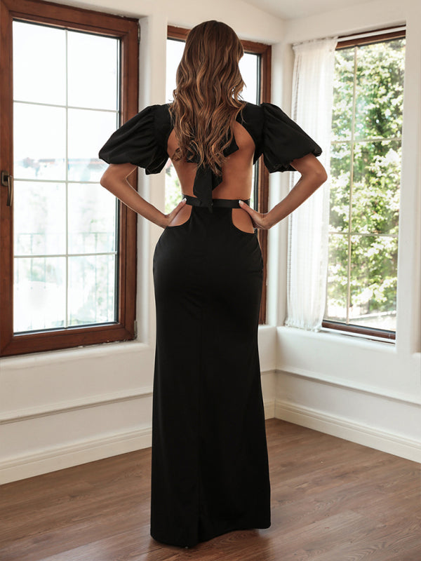 महिलाओं की नई हिप सेक्सी लंबी स्कर्ट पफ स्लीव पार्टी ड्रेस