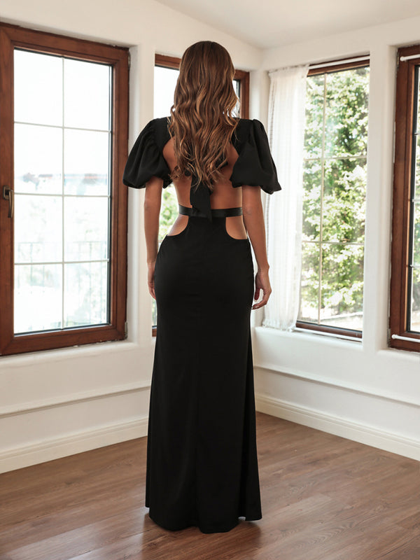 महिलाओं की नई हिप सेक्सी लंबी स्कर्ट पफ स्लीव पार्टी ड्रेस
