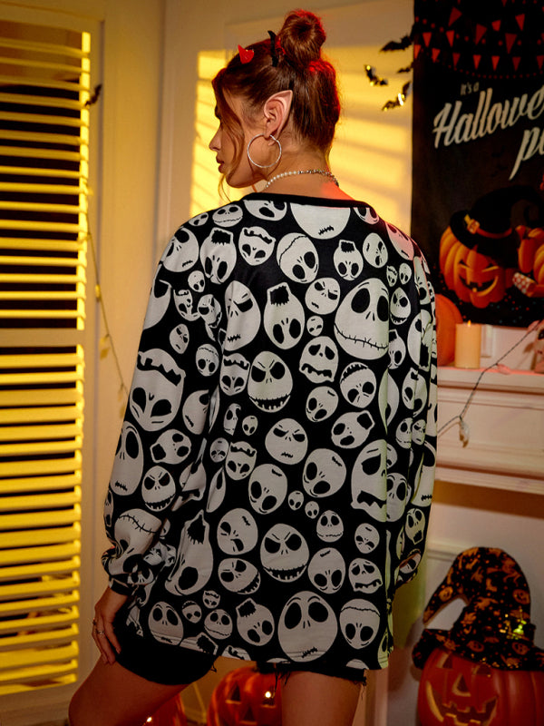 Women's Halloween Skull Print Blouse
