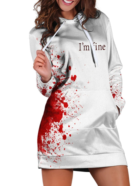 Women's Halloween blood drop digital print Hooded Dress
