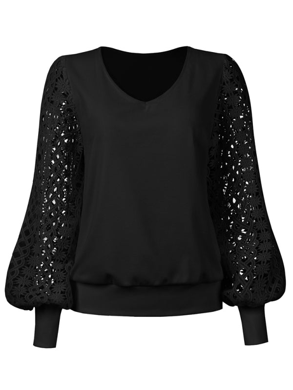Women's Casual Cutout Long Sleeve V-Neck Pullover Top