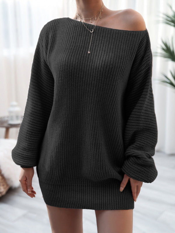 Women's straight neck casual loose knitted dress