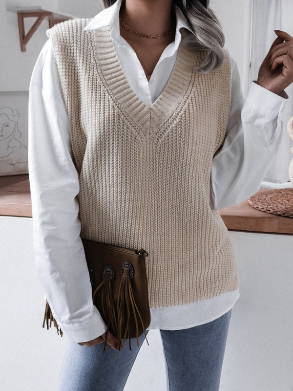 Women's V-neck casual loose knit sweater vest