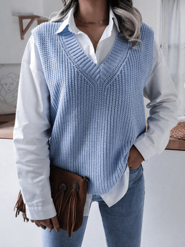 Women's V-neck casual loose knit sweater vest