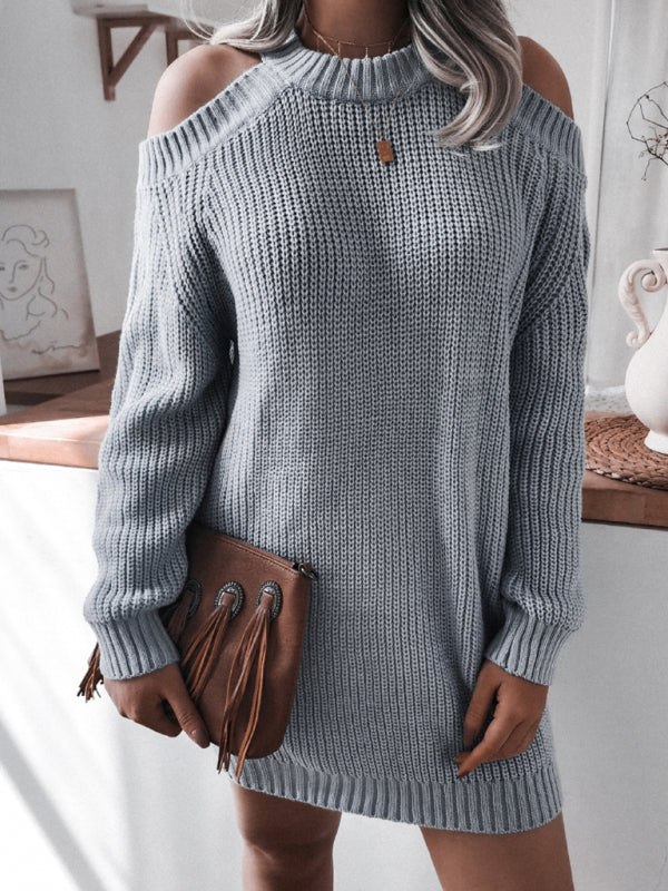 Women's off shoulder long sleeve casual loose knitted dress