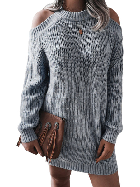 Women's off shoulder long sleeve casual loose knitted dress