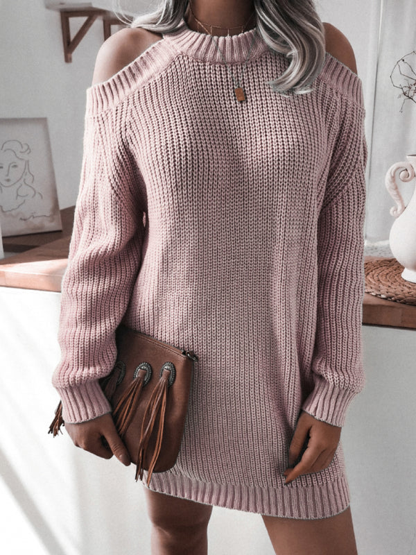Women's off shoulder long sleeve casual loose knitted dress