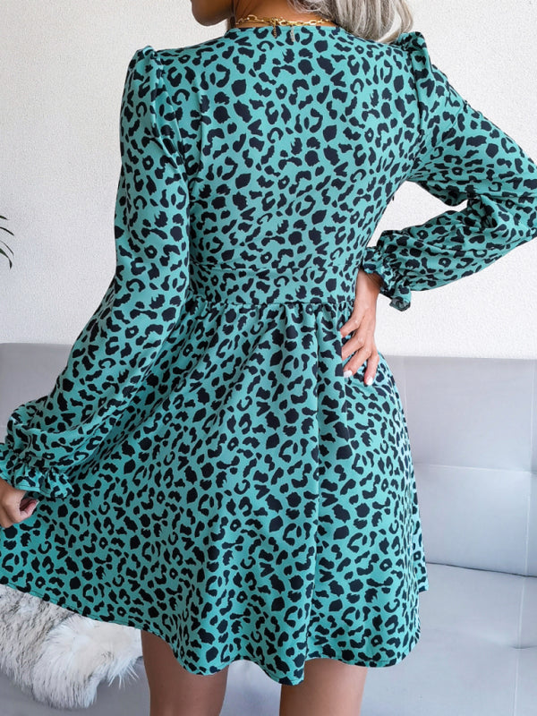 Women's Leopard Print Waist Pleated Dress