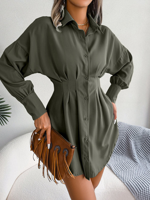 Women's casual lantern sleeve waist asymmetric dress