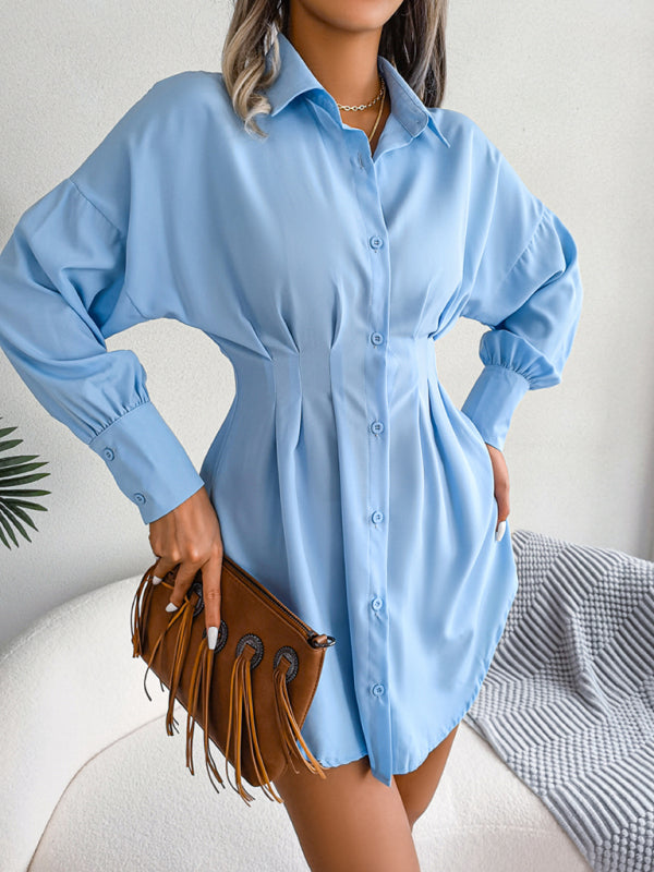 Women's casual lantern sleeve waist asymmetric dress