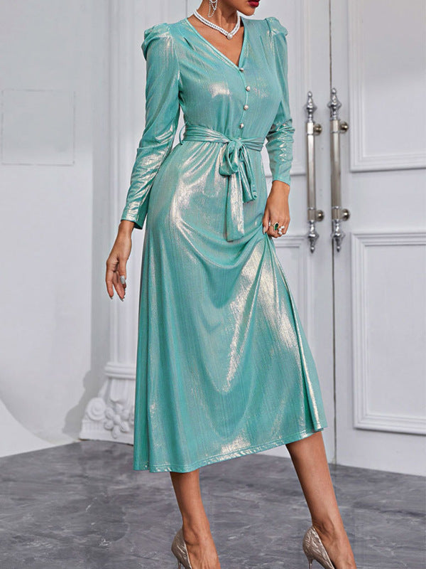 Woman's Elegant V-Neck Slim Sequin Dress